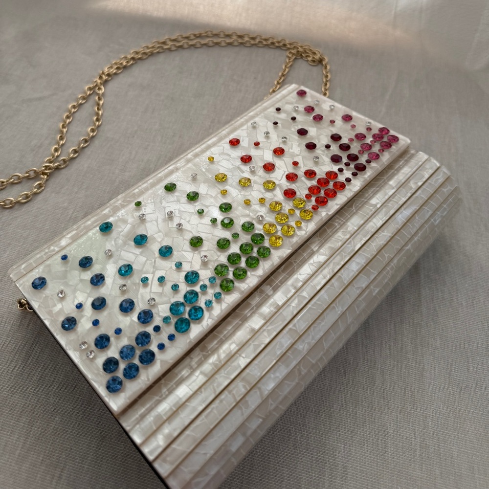 Elegant Multicolor Clutch with Gold Chain